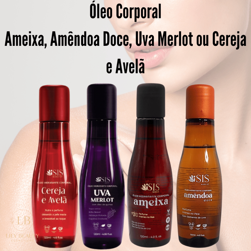 Óleo Hidratante Corporal Ameixa, Amêndoa Doce, Uva Merlot ou Cereja e Avelã - Isis Makeup 120ML
