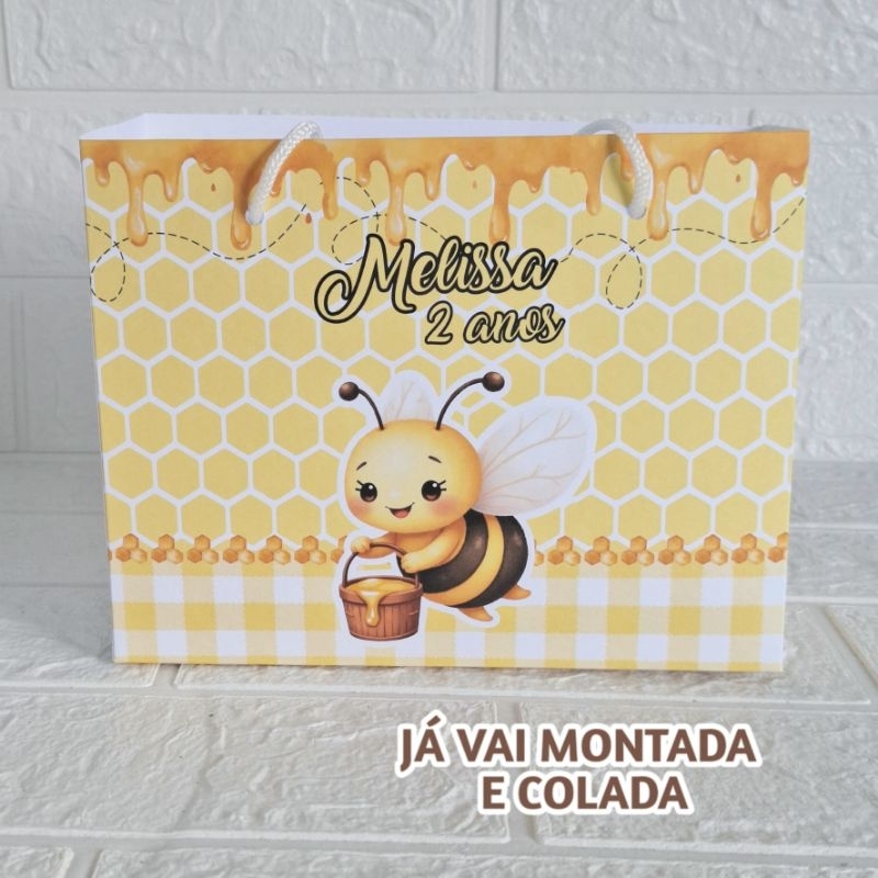Sacolinha Personalizada Abelhinha ( já vai montada) Lembrancinha |Aniversário |Festa Infantil