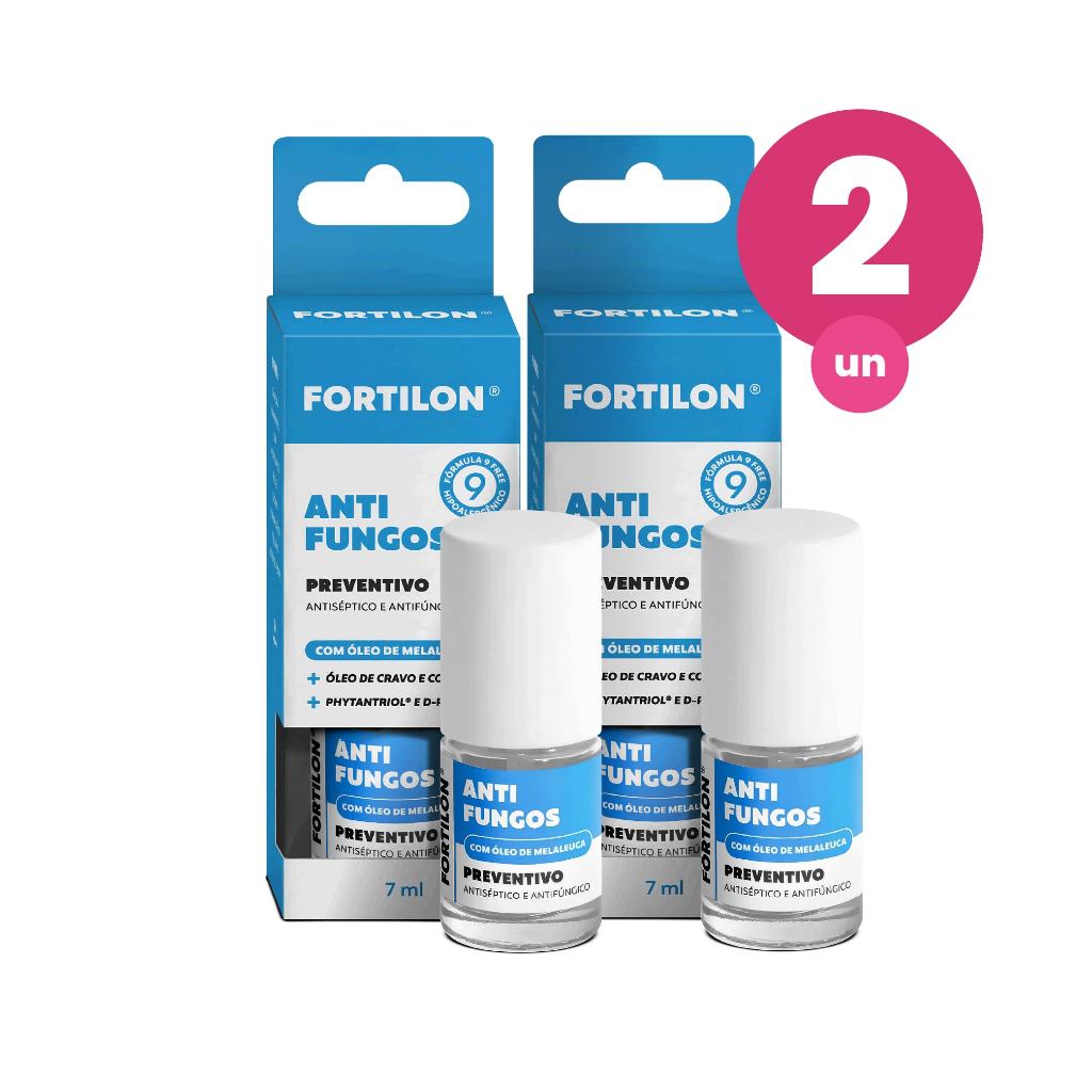 Kit 2 Base Anti Fungos Fortilon Dailus Tratamento e Recuperação de Unhas Óleo de Melaleuca 7ml