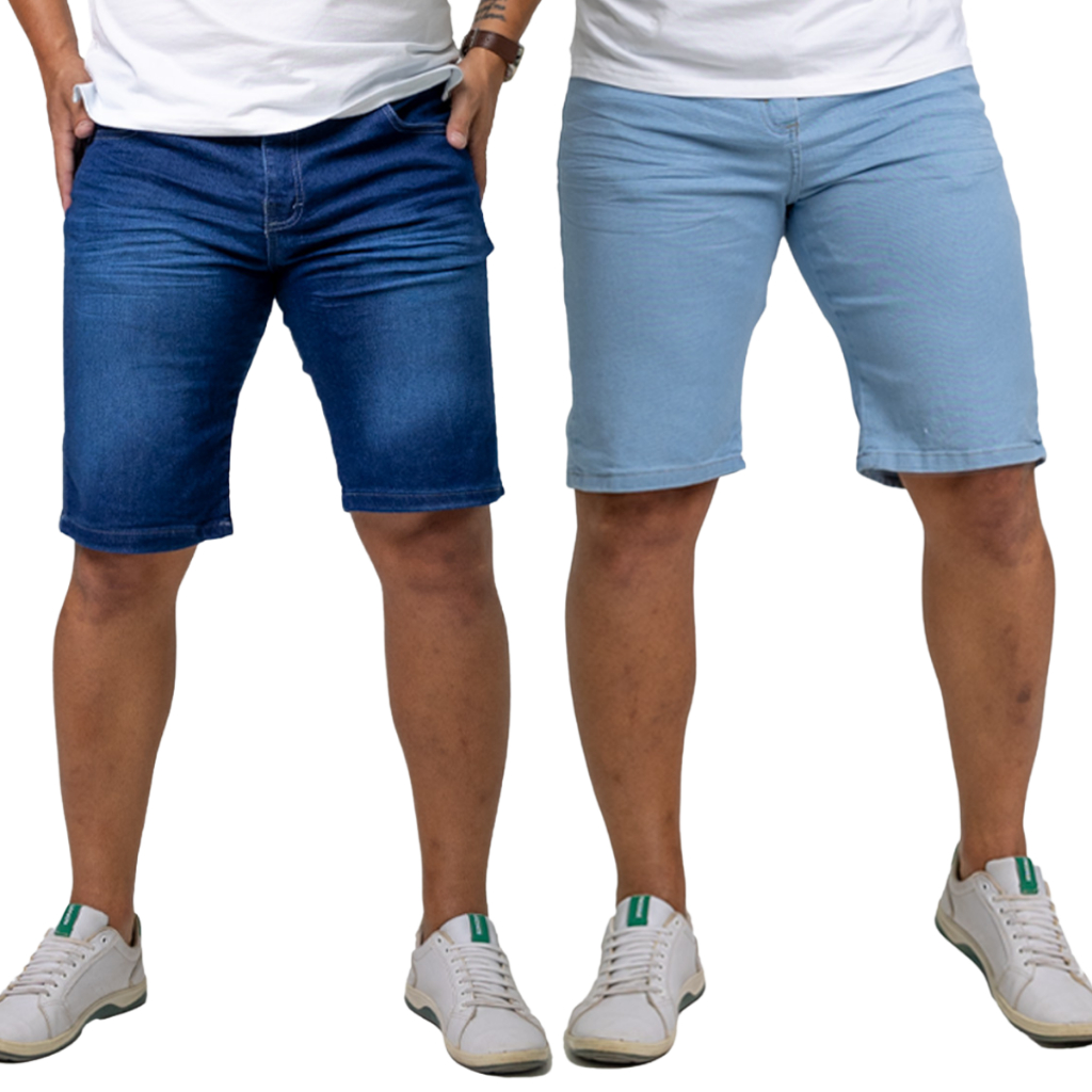 Kit 2 Bermuda Jeans Masculina Slim Denim Premium | Toque Macio e Stretch em Oferta na Shopee