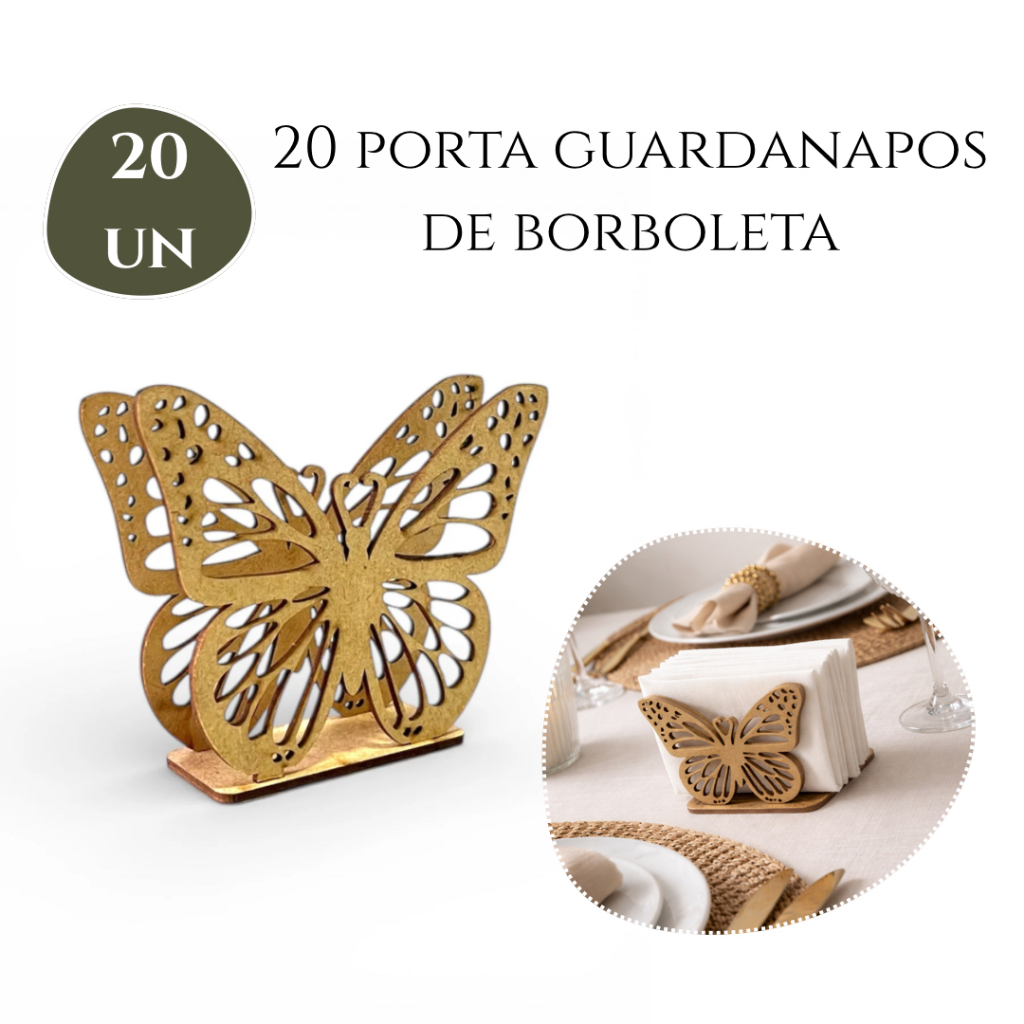 Kit 20 Porta Guardanapos Borboleta Decoração Mdf Elegante 13x11cm