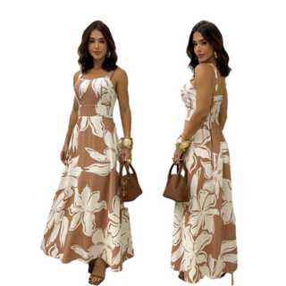 Vestido Feminino longo com alças ajustáveis e lastex TECIDO VISCOLINHO PREMIUM em Oferta na Shopee