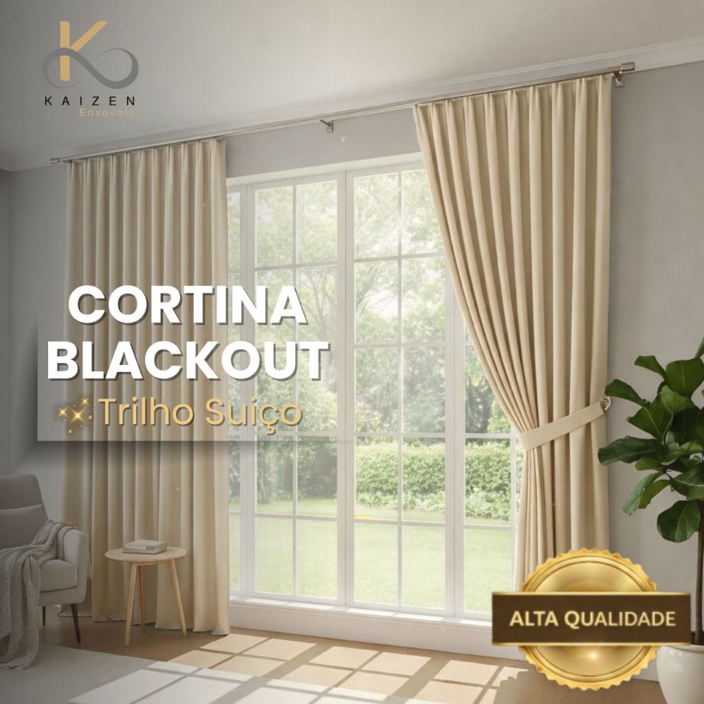 Cortina Blackout 4 Metros para Trilho Suiço Para Quarto Sala Escritório Corta Luz