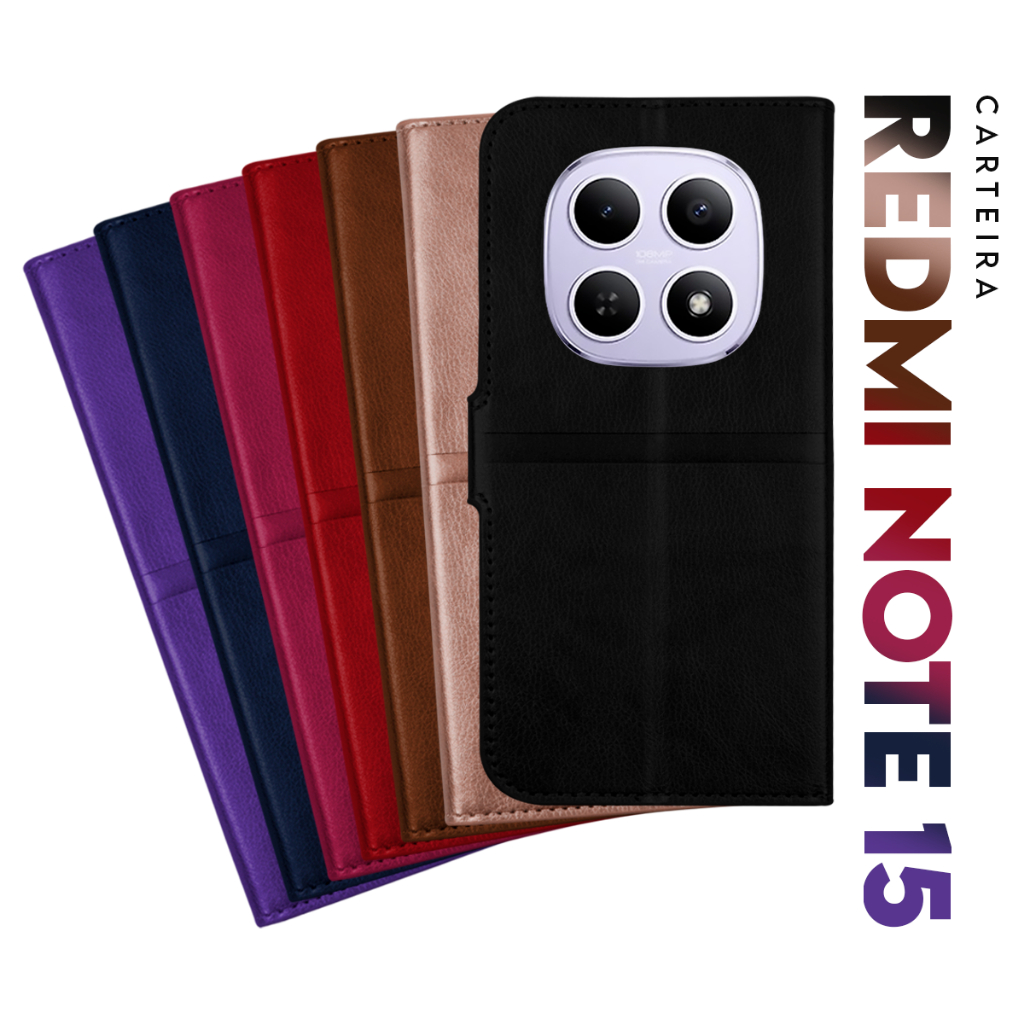Capa Case Capinha Carteira Flip Cover Couro Sintético PRETA Para Novo Xiaomi Redmi Note 15 tela 6.77 Cell in Power25 em Oferta na Shopee