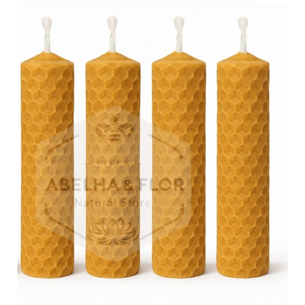 4 Velas De Cera De Abelha Natural 20x2 Cm