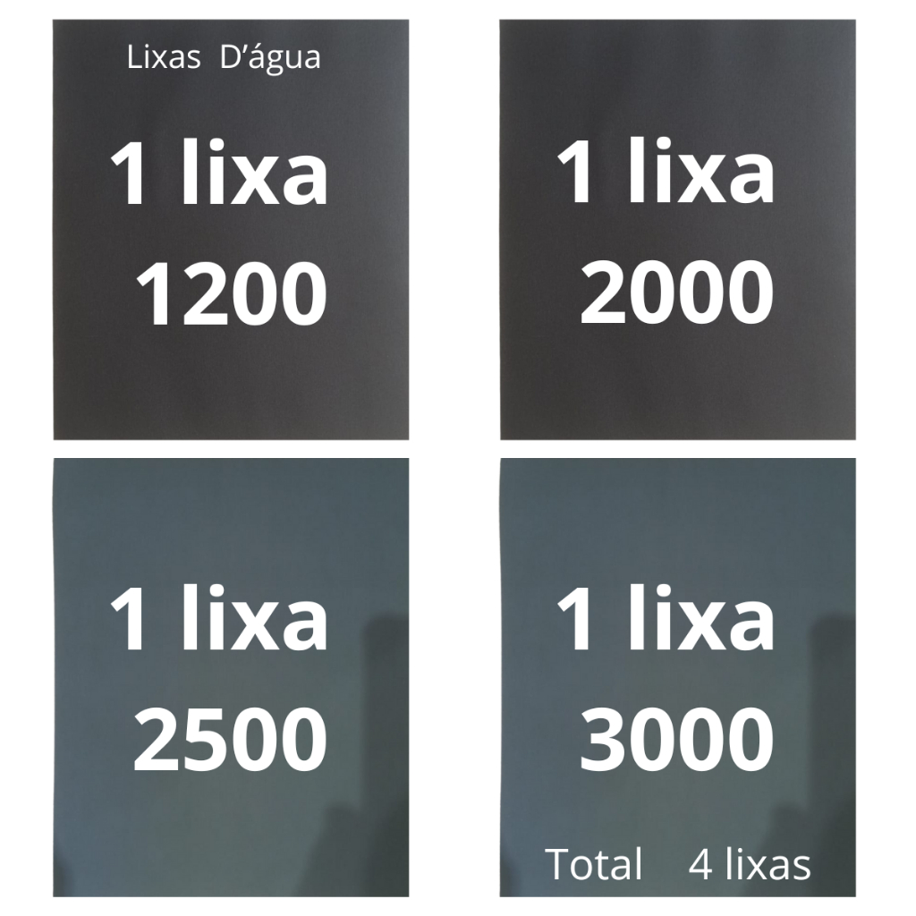 Lixa 1200 2000 2500 3000 Kit 1 2 Folhas cada Grão água Lixamento Polimento Farol Acabamento Plástico