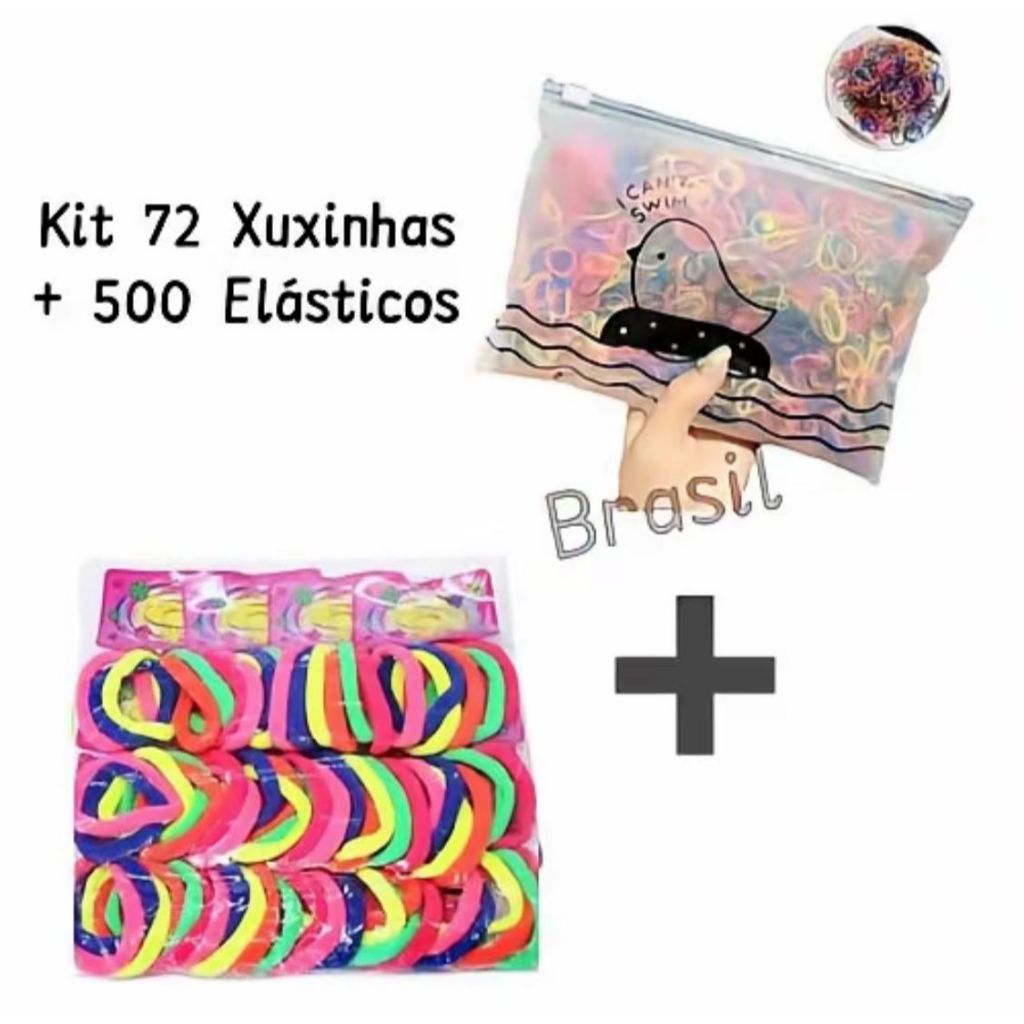Kit 72 Xuxinhas+500 Elásticos De Cabelo Multicolorido