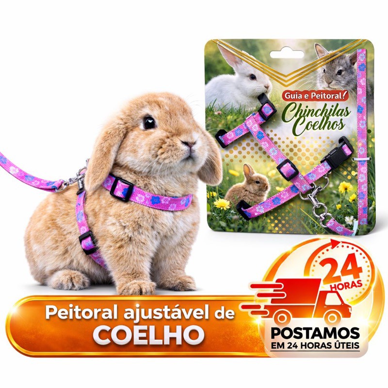 Coleira Peitoral com Guia Ajustável e Estampado Para Coelhos e Chinchilas 🐰🐭