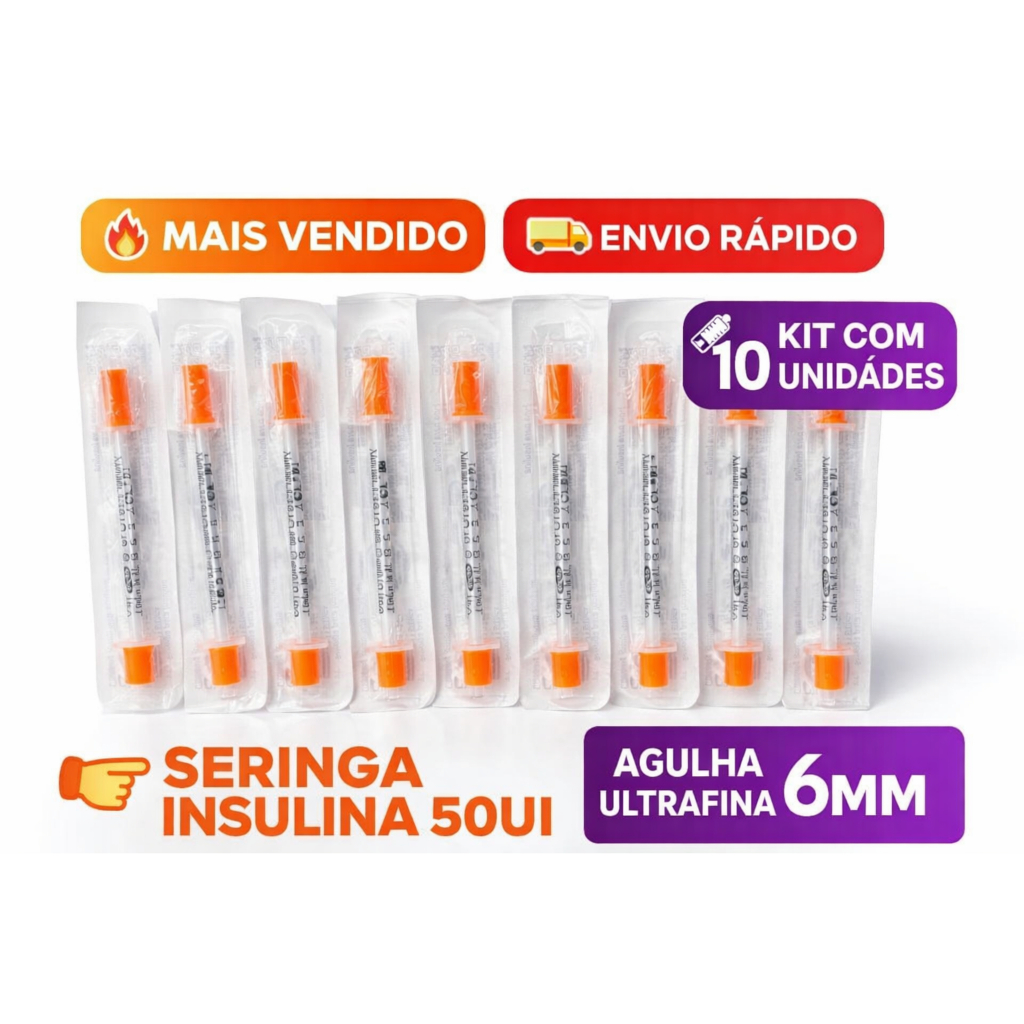 Seringa Insulina 50UI 0,5ml Agulha 6mm25mm Cepalab Caixa c/10 Unidades Estéril Descartável