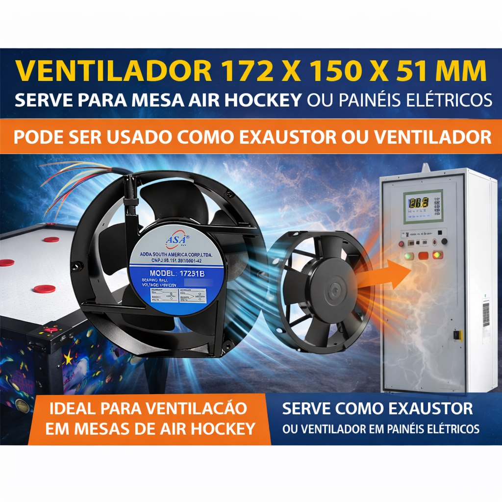 Ventilador Asafan 172x150mm 110v 220V Bivolt Cooler Industrial Painel Exaustor Quadro Elétrico Rolamento Mesa Air hockey