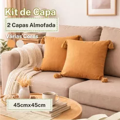 Kit 2 Capas De Almofada 45x45cm Com Pompom Decorativa