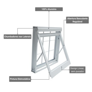 Vitro Basculante 50x50 Preto Branco com Grade Janela Alumínio p/ Banheiro Envio Rápido em Oferta na Shopee
