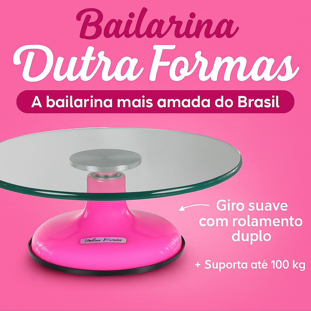 Bailarina Para Bolo Boleira De Vidro 35 cm Giratória Profissional Com Rolamento Duplo