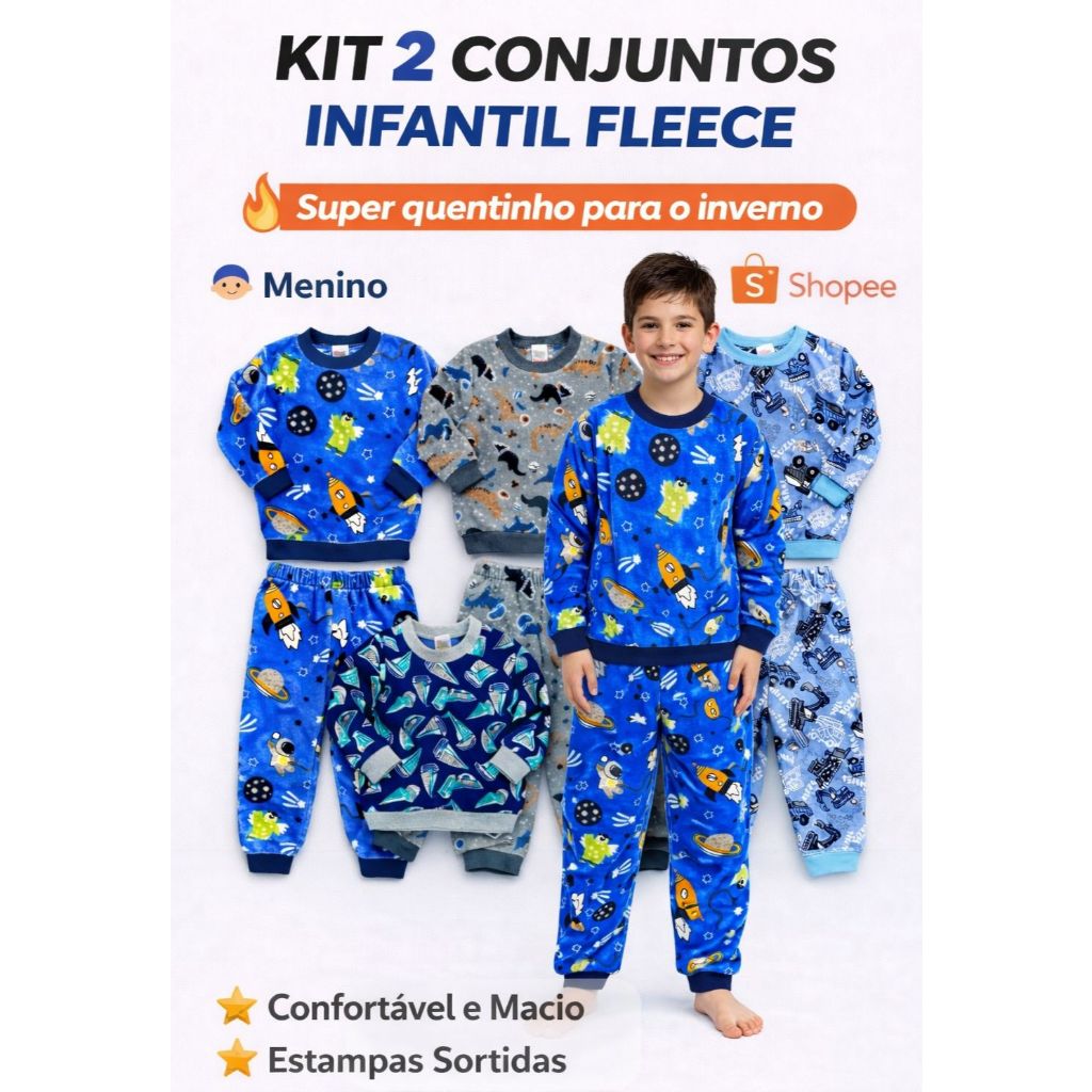 Kit com 4 Peças Infantil Juvenil Menino em Mantinha Pelúcia Estampado Super Quentinho Tamanhos 1 ao 16 em Oferta na Shopee