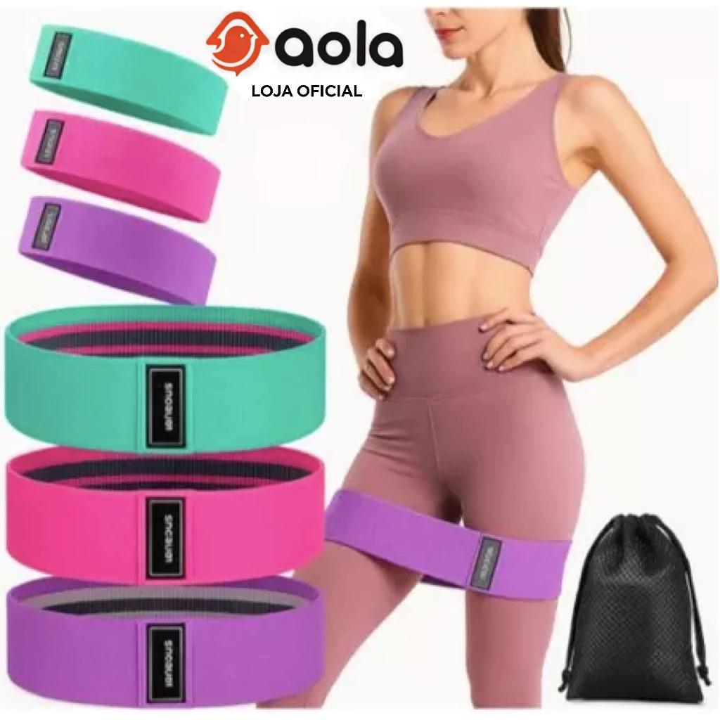Kit 3 Faixas Elásticas de Tecido Treino Yoga Resistentes Confortáveis e Antideslizantes