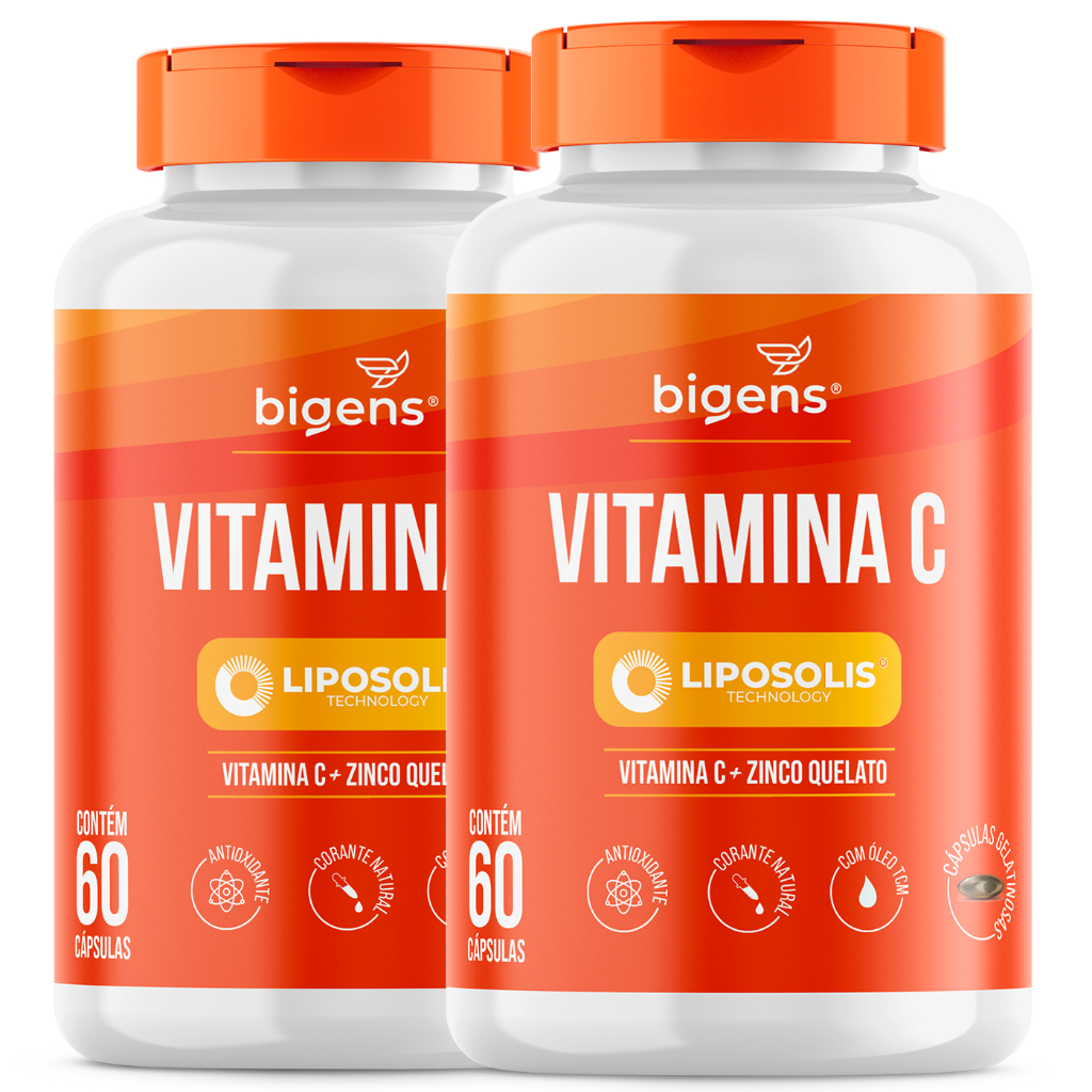 Kit 2x Vitamina C + Zinco Quelato Lipossomal 60 Cápsulas - Alta Absorção Imunidade Bigens