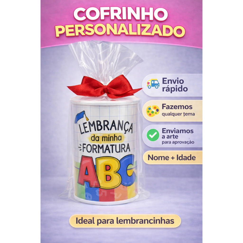 Cofrinho Personalizado Formatura ABC | Lembrancinha Infantil | Nome e Idade | Formatura ABC