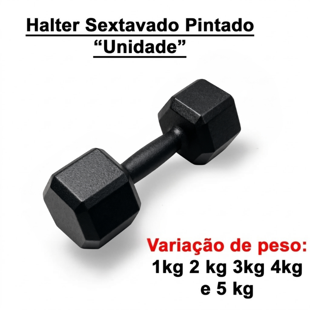 Halter Sextavado Pintado Unid 1 a 5 kg One Life Sports® | Treino em Casa Musculação Funcional Peso
