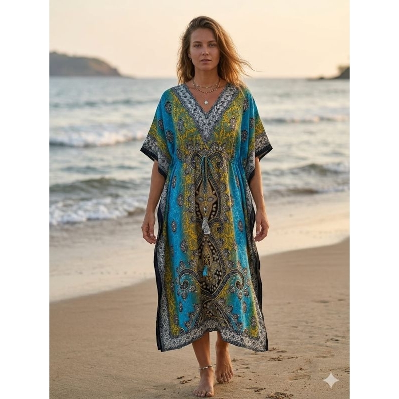 vestido kaftan indiana saida de praia plus size