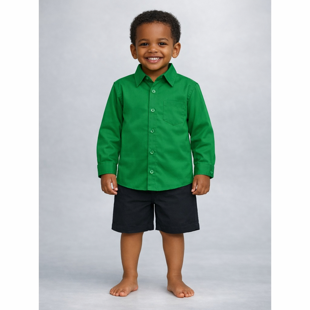 Camisa Infantil Masculina Social com Gola Polo, Lisa e Manga Comprida Elegante para Crianças