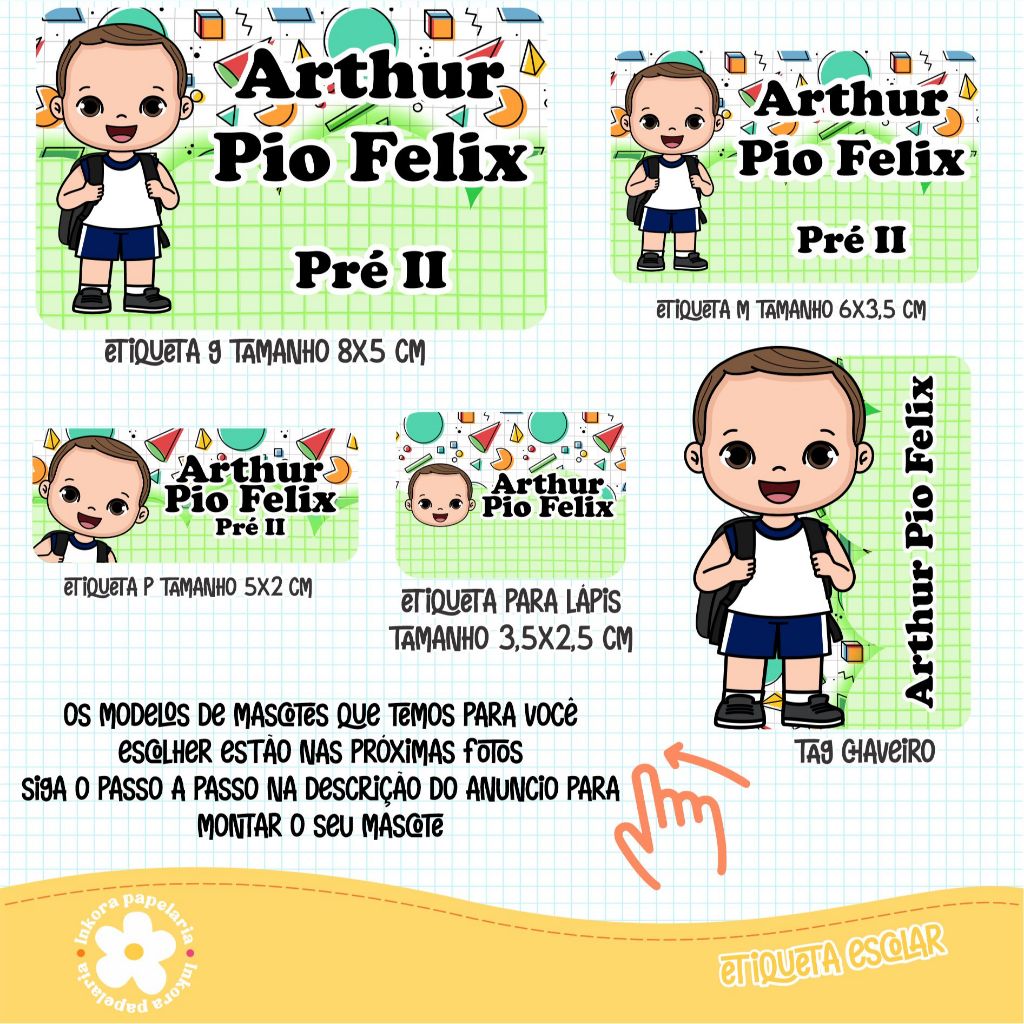 ETIQUETA ESCOLAR EM VINIL LAVAVÉL COM MASCOTE "INFORMAÇÕES IMPORTANTES ESTÃO NA DESCRIÇÃO" ENVIO EM 15 DIAS ÚTEIS