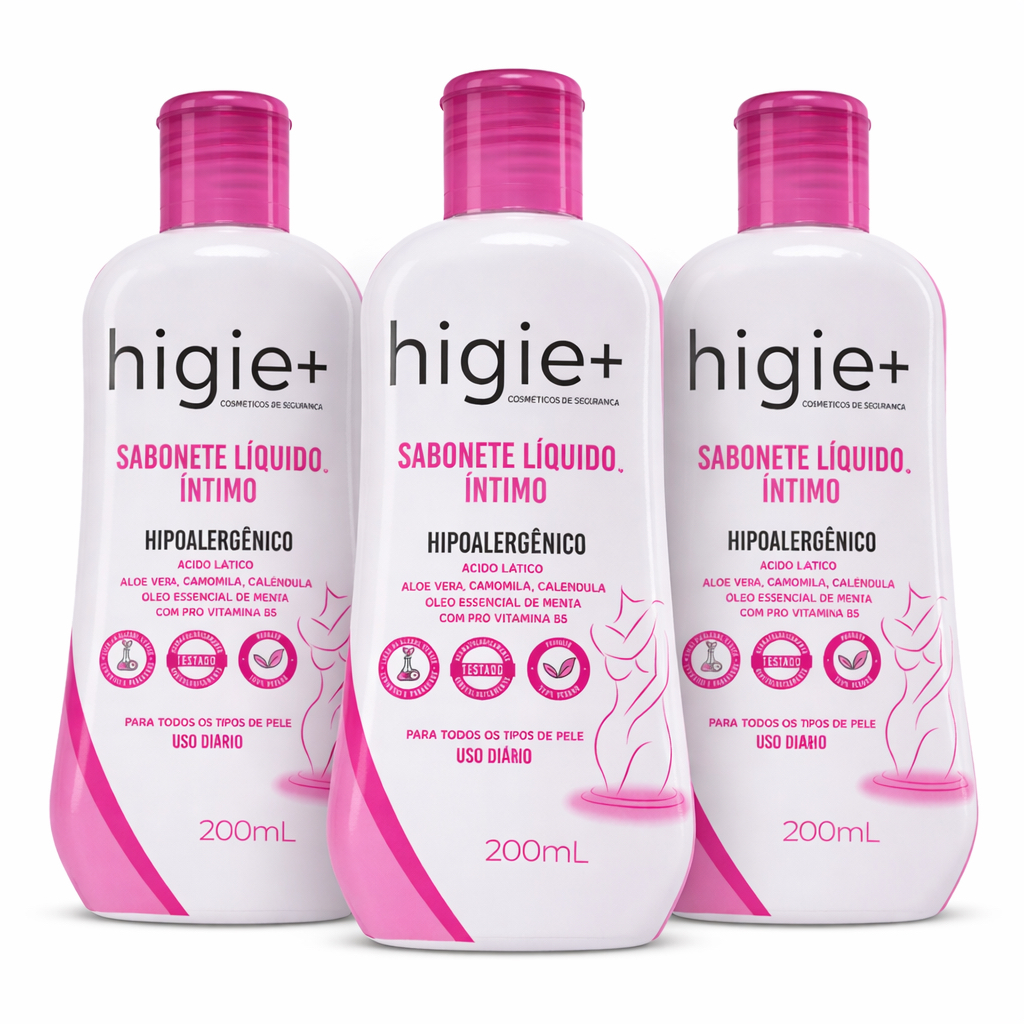 Kit 3 Frascos de Sabonete Liquido Íntimo 200 ml Higie+ Hipoalergênico