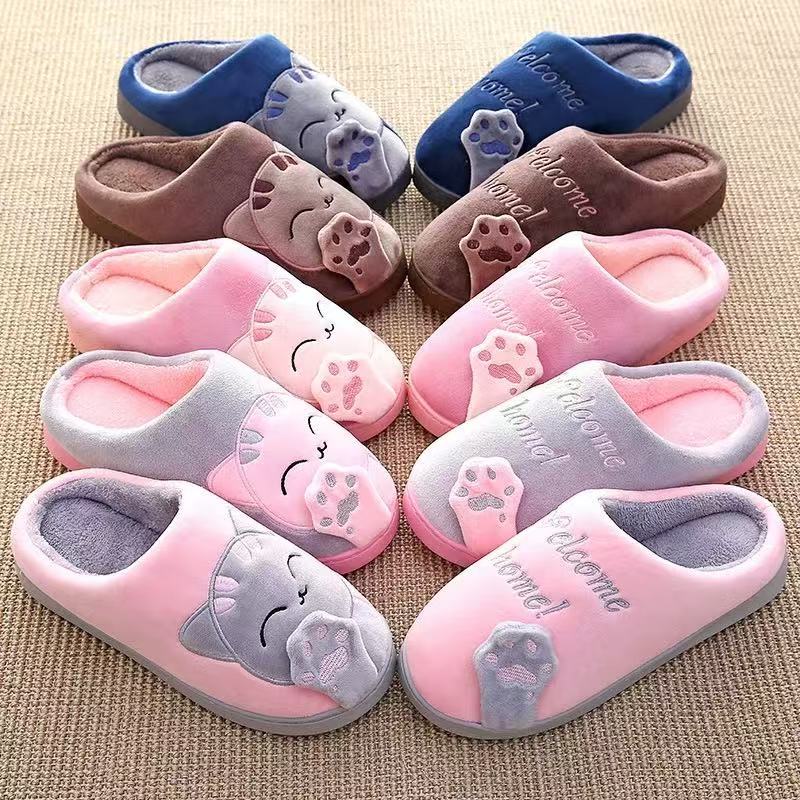 Pantufas de inverno masculinas e femininas, pantufas de pelúcia para usar em casa, quentinhas e macias, com tema de gato em Oferta na Shopee