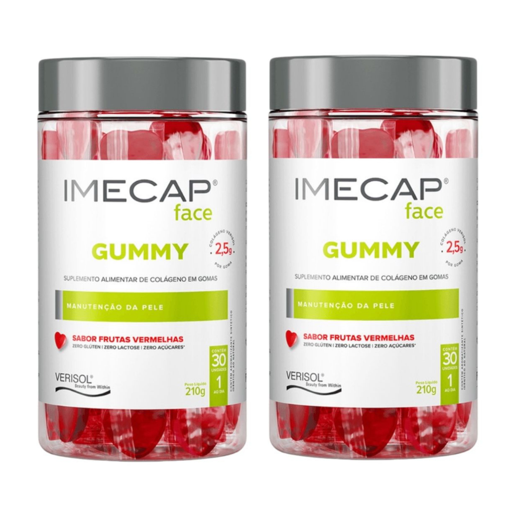 2 Potes Suplemento Alimentar Colágeno Gummy Frutas Vermelhas Imecap 30 gomas