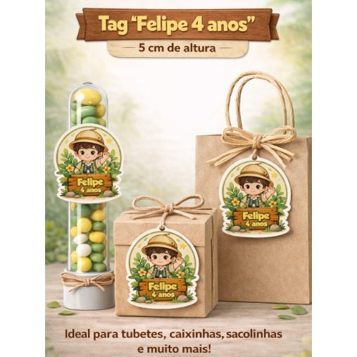 Aplique Safari - Tag Festa Infantil Personalizada 5cm | Lembrancinha Tubete, Caixinha Acrílico, Sacolinha