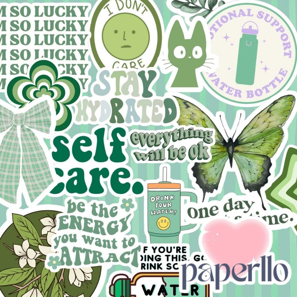 33 Adesivos Impermeáveis Temática Garrafinha Verde Para Colagem e Personalização Journal Kindle Garrafinhas