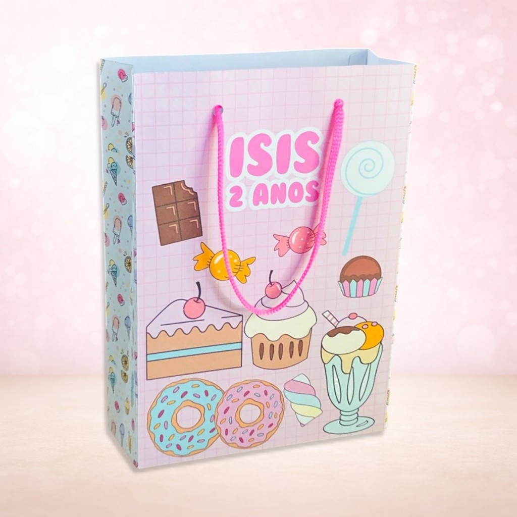 Sacolas Personalizadas 20x13,5cm Confeitaria Doces Guloseimas Lembrancinha Aniversário Festa Infantil Fácil Montagem
