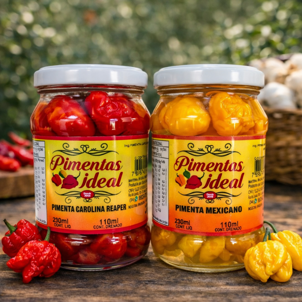 Kit Artesanal Carolina Reaper e Mexicana em Óleo 110gr Drenado Cada Picância Alta