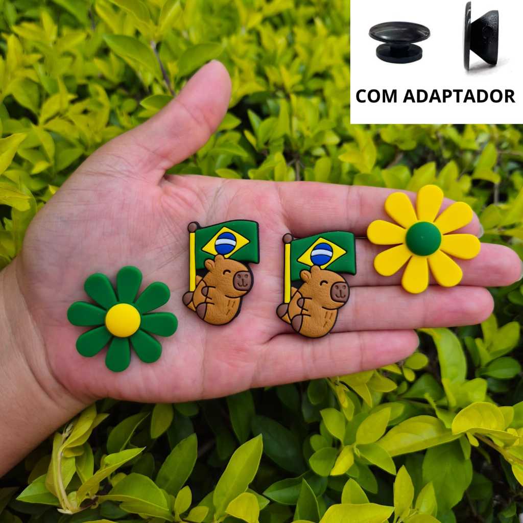 Kit 4 Pins Capivara Bandeira e Flor Brasil para Babuche Apliques Emborrachados