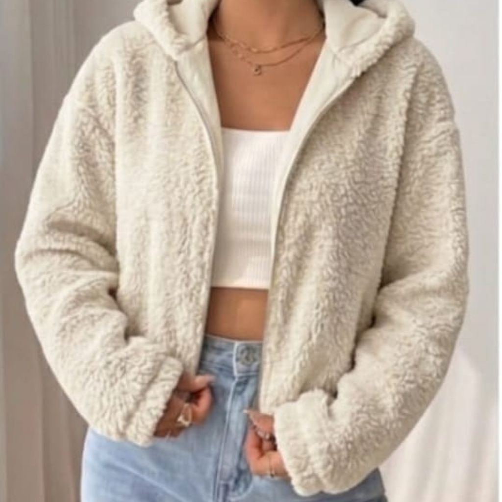 Jaqueta Teddy Feminina Com Capuz Sherpa Inverno Casaco quentinho Estilo Moderno
