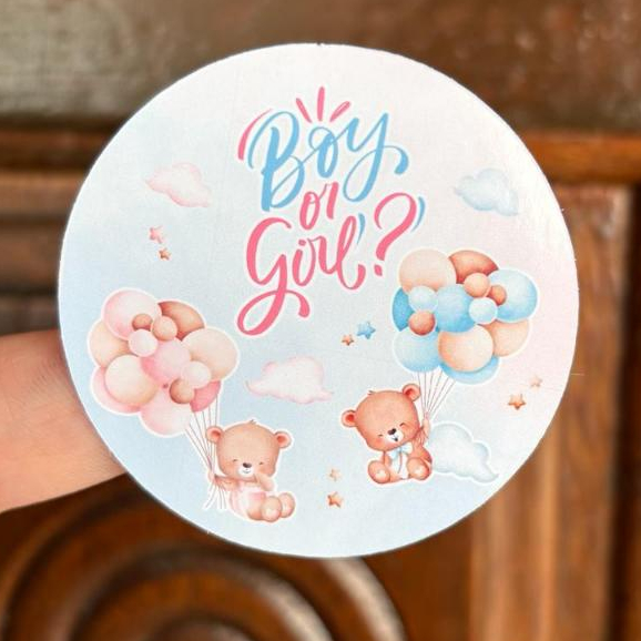 Adesivos Personalizados Chá Revelação Rosa e Azul 5x5cm para Lembrancinhas Festa Aniversário