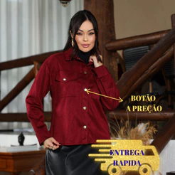 Jaqueta Feminina Suede Premium Botões Elegante chic Tendência moda atual outono e Inverno Envio Imediato
