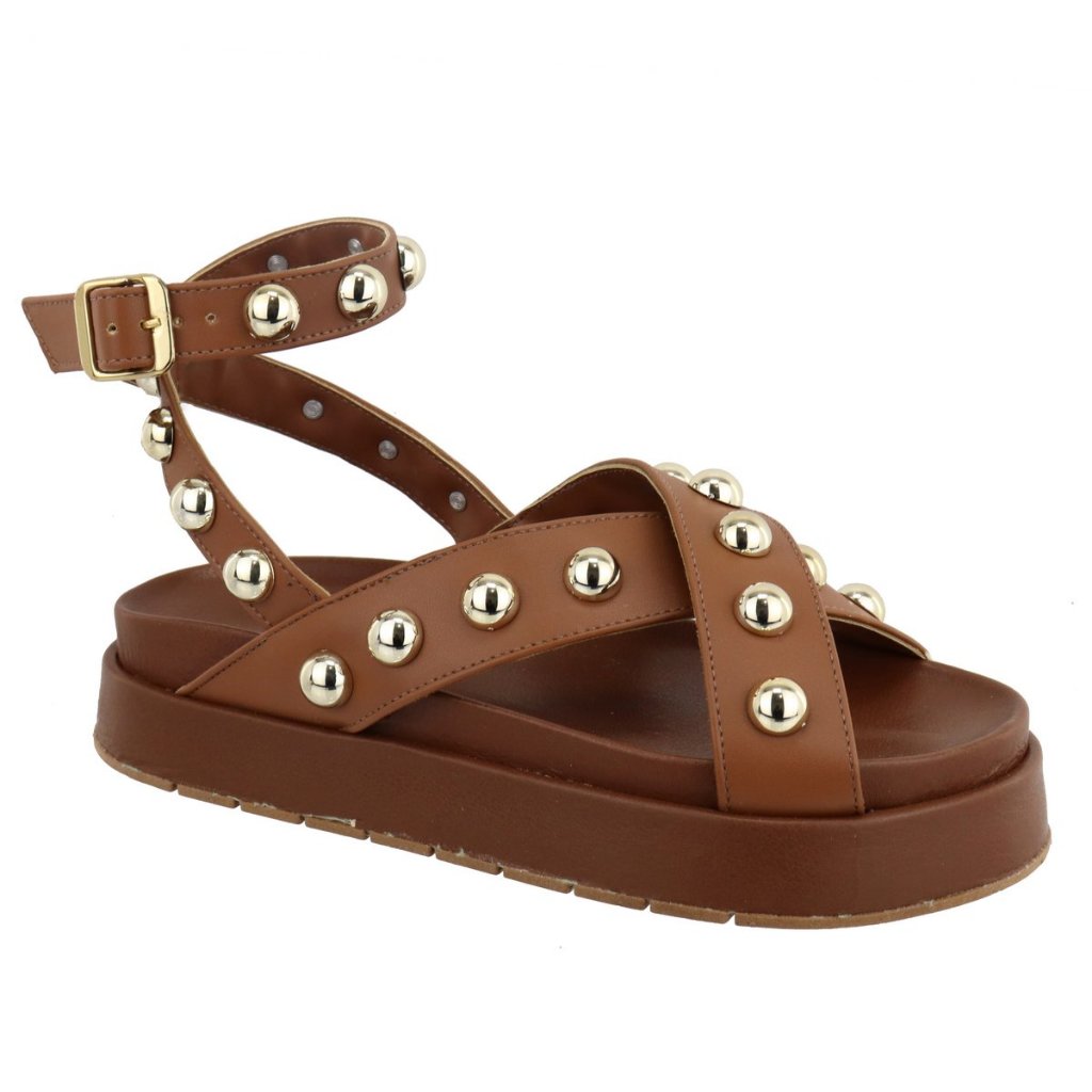 Sandália Papete Flatform Feminina Bolinhas Taxas Lançamento Caramelo Prime Sttore