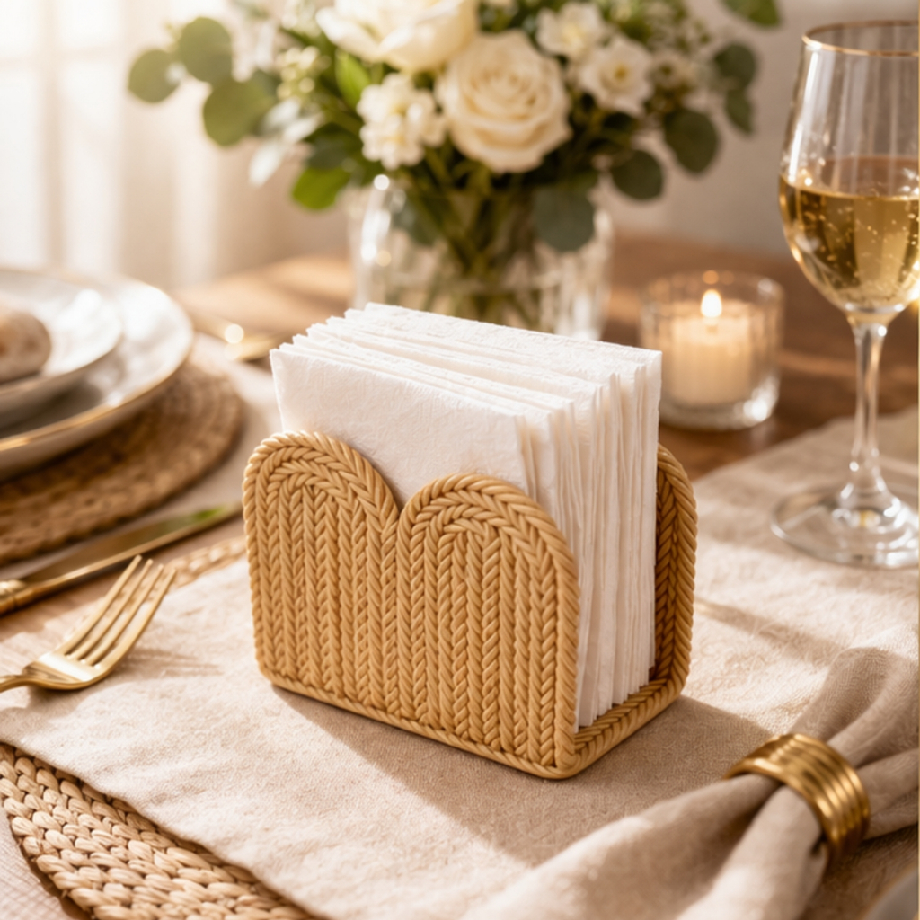 Porta Guardanapo Mesa Posta Premium Estilo Rattan Trançado Decorativo Cozinha Boho Chique