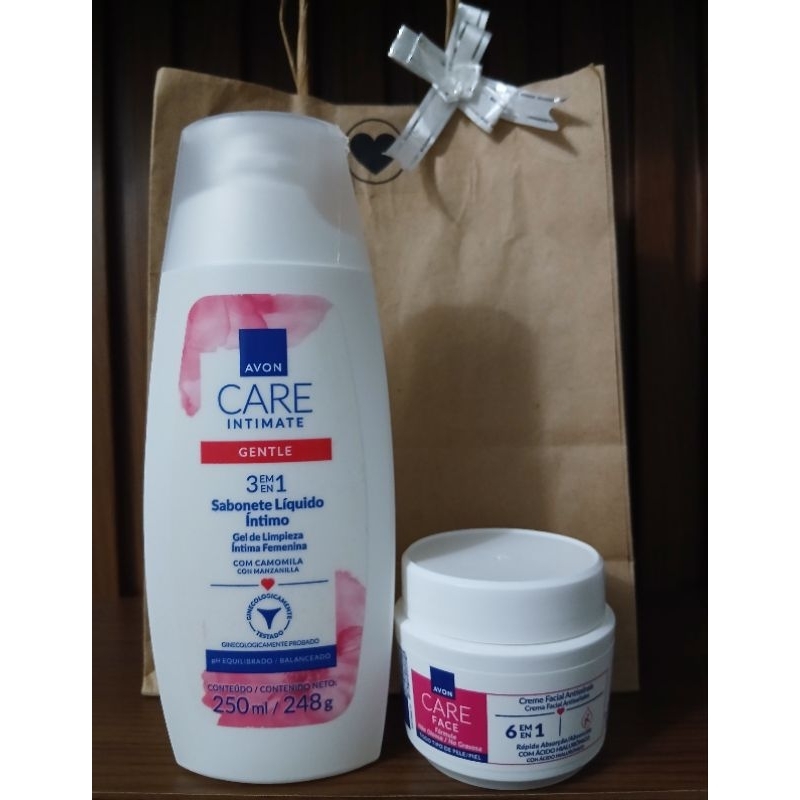 kit Combo 01 Sabonete Líquido Íntimo Gentle 250ml 01 Cremoso Hidratante Facial Antissinais 100g Avon Care.