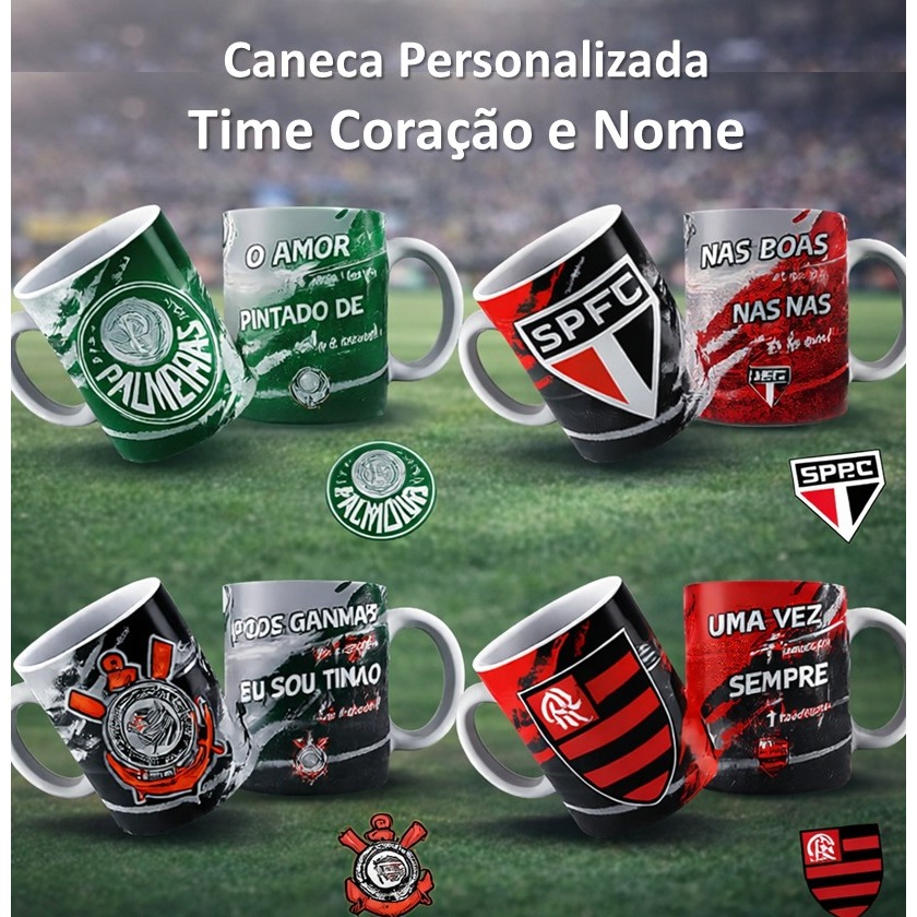 Caneca Xícara Personalizada Porcelana Cerâmica Time Coração Futebol Nome Uso Exclusivo Pai Mãe Amigo