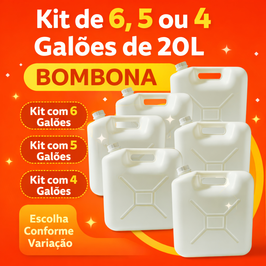 Kit 6, 5 ou 4 Bombonas Galões Plásticos 20 Litros Líquidos Armazenamento Seguro e Prático Embalagem Resistente e Durável em Oferta na Shopee