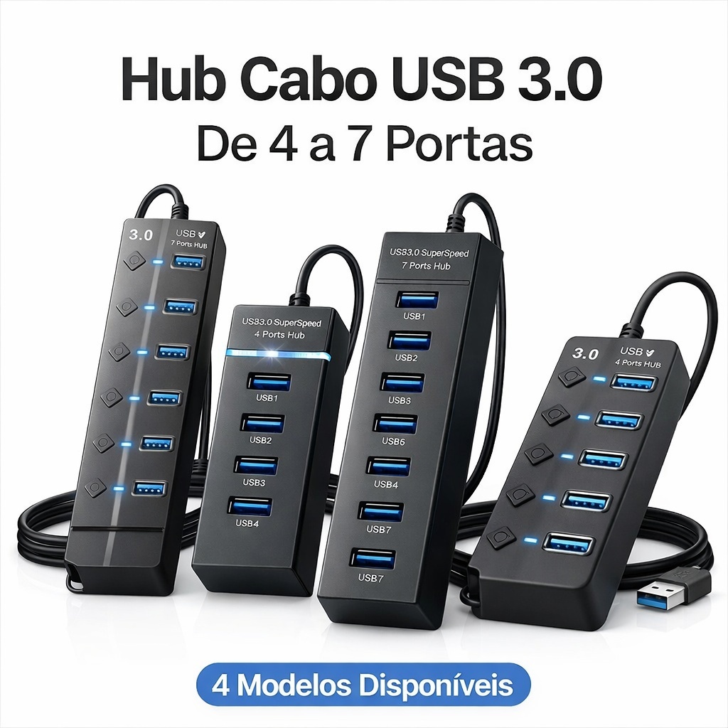 Hub USB 3.0 4 ou 7 Portas 5Gbps Extensor USB Adaptador Para Notebook PC Pendrive