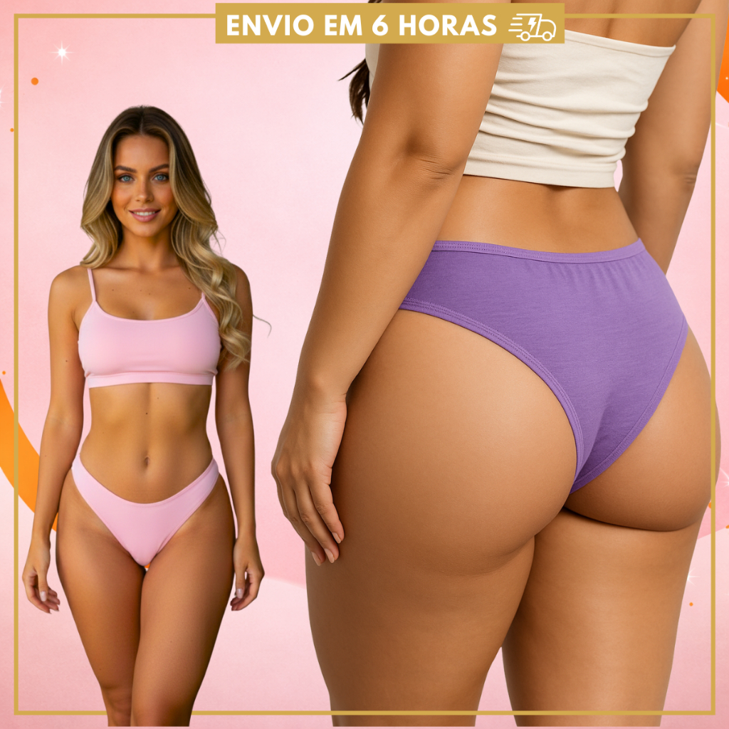 Kit 12 Calcinhas Adulto Feminina de Algodão Básica com Forro 100% ou 10 Calcinha ou Kit com 5