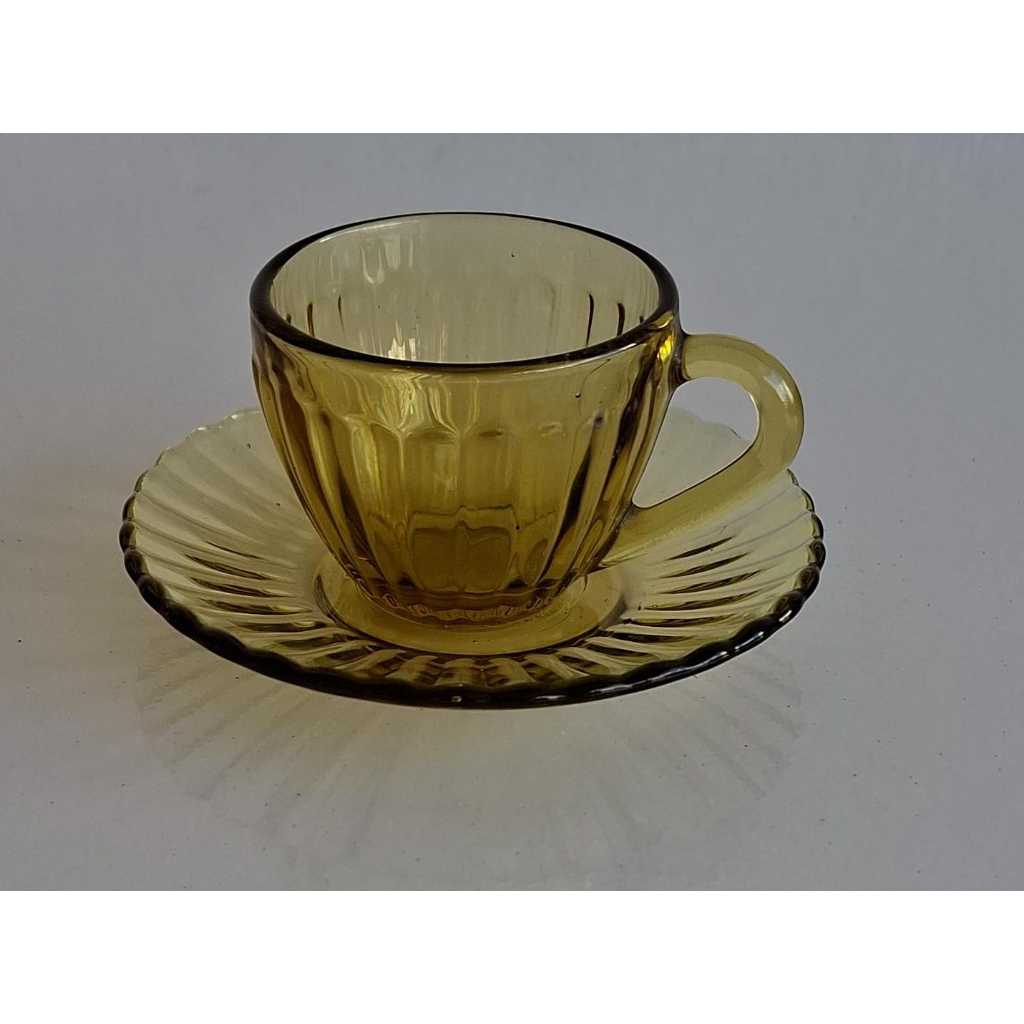 Xícara de Cafezinho com Pires de Vidro Colorex Gominho