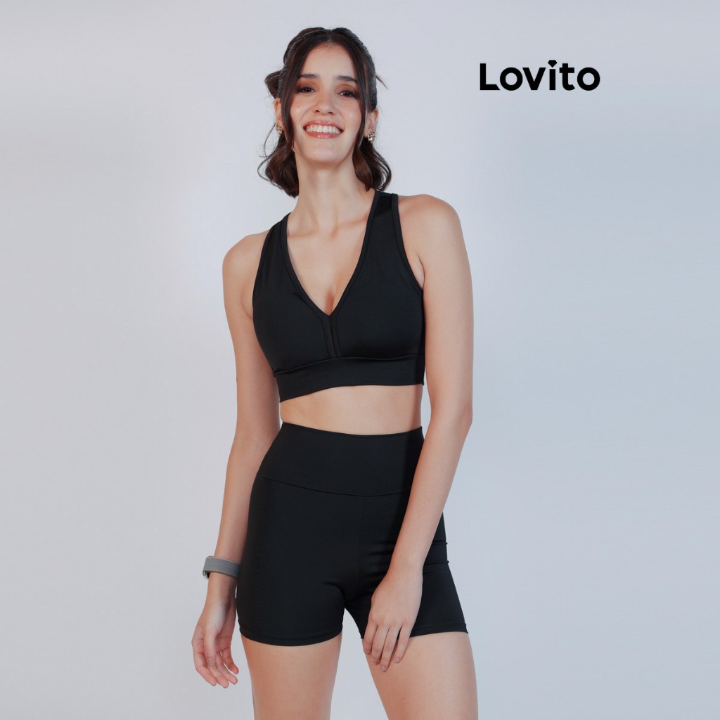 Lovito Short Esportivo Feminino Média Compressão SSB17921822 em Oferta na Shopee