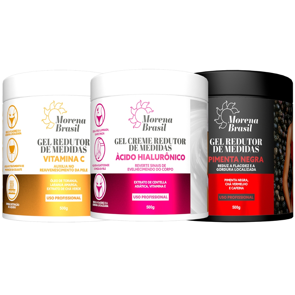 Kit 3X Gel Redutor de Medidas - Pimenta Negra + Laranja Amarga + Ácido Hialurónico