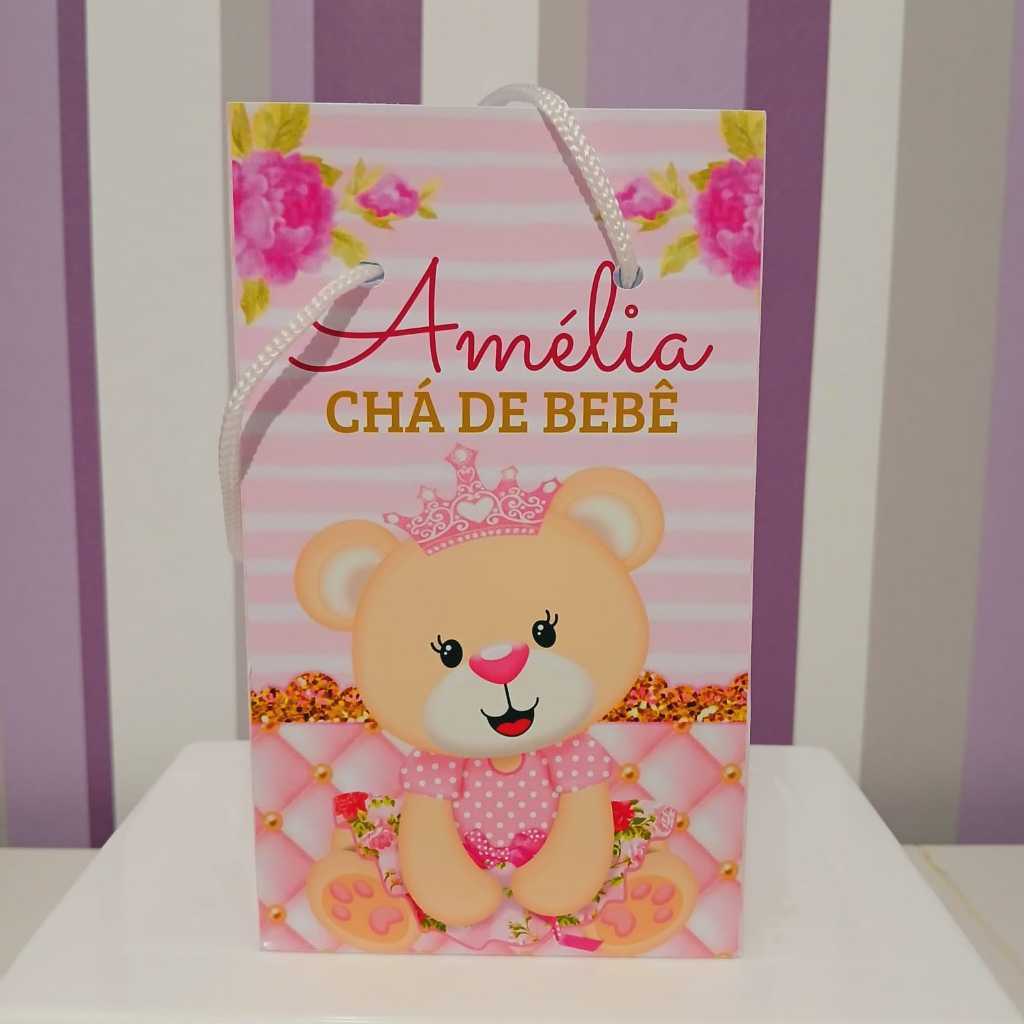 Sacolinha Surpresa Personalizada Ursinha Princesa - Lembrancinha Aniversário - Tamanho P - PEGUE E MONTE