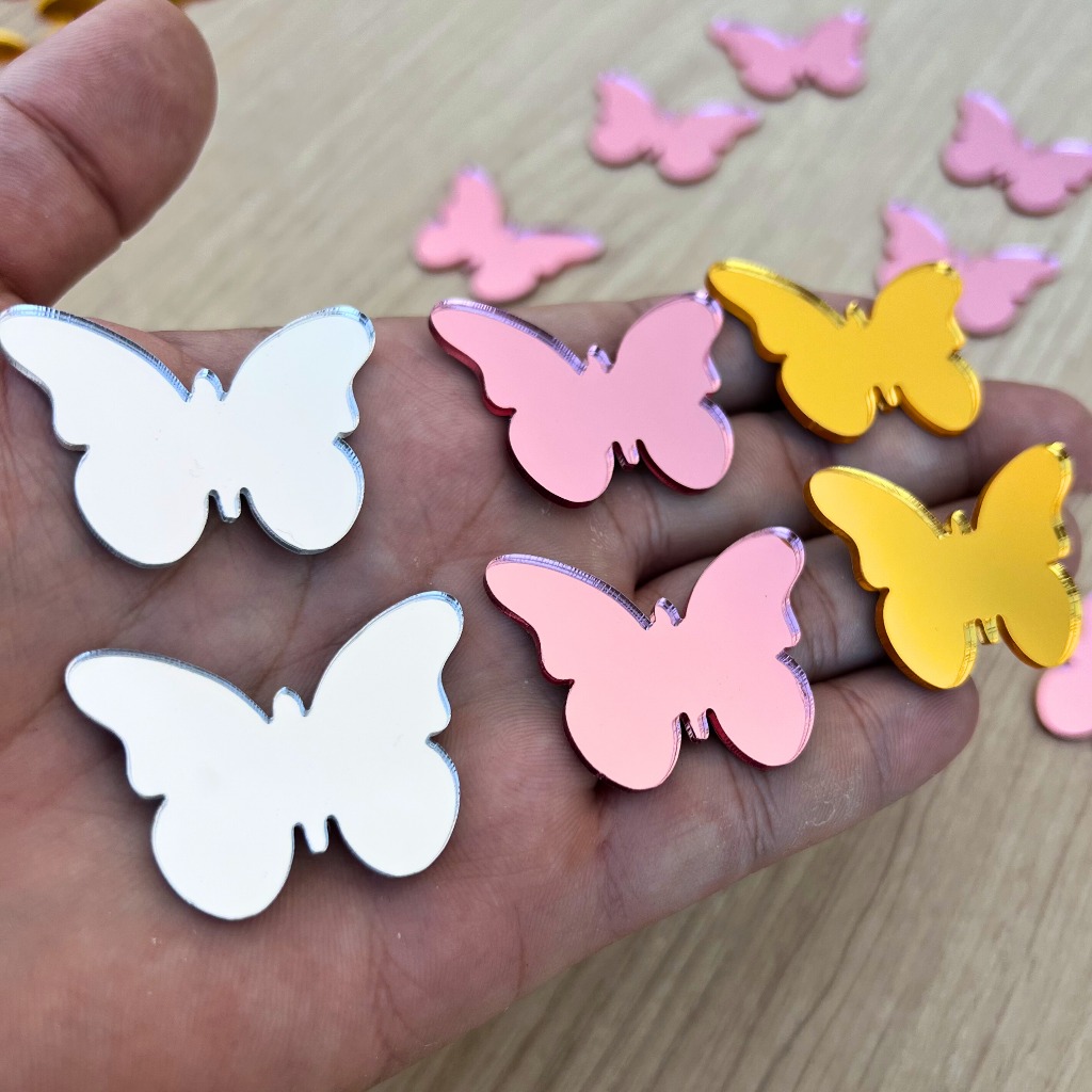 Kit Aplique Borboleta Em Acrílico Espelhado 4x3cm Decoração Festa Convite Artesanatos Lembrancinha