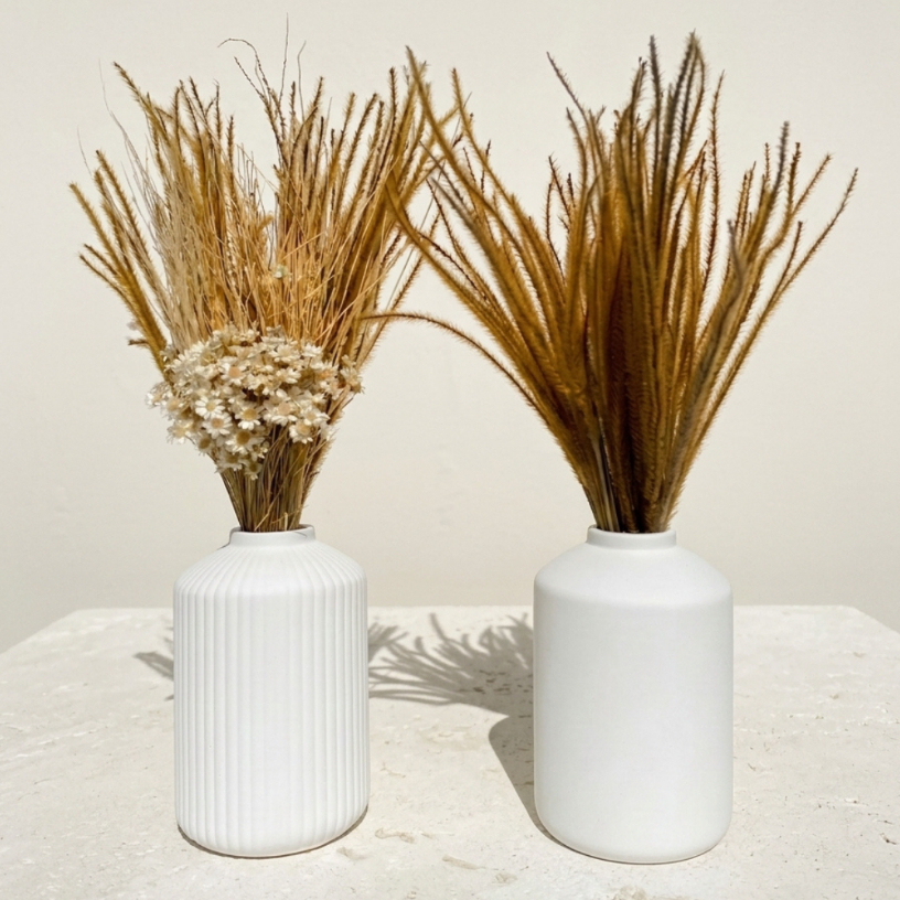 Par De Arranjo Flor Seca Vaso Garrafa Clássico E Listra 28cm Aleta