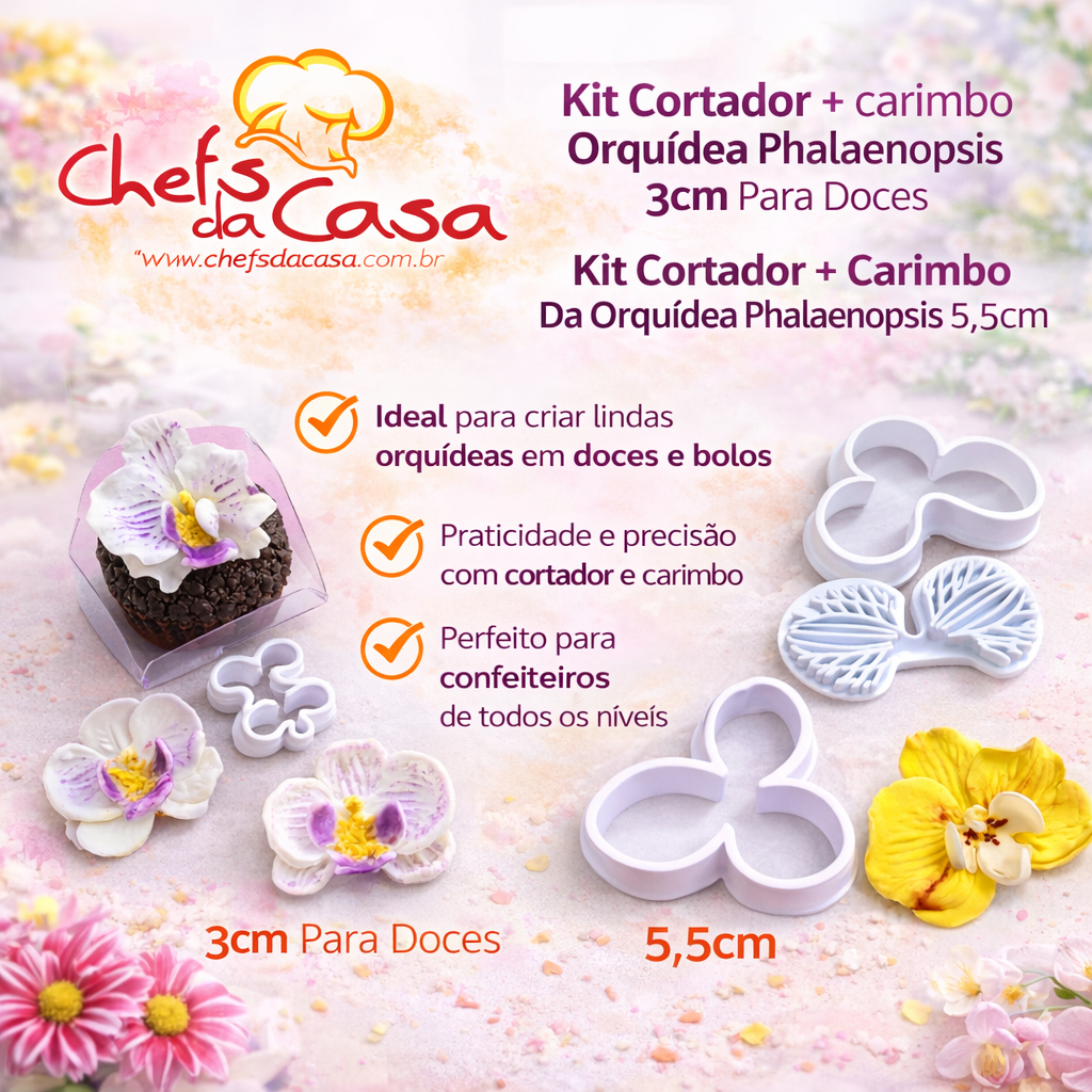 Mini Kit Cortador + carimbo Orquídea Phalaenopsis de Plástico